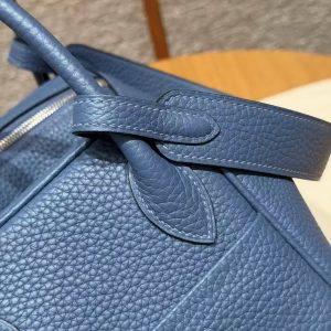 Hermes Lindy 26 CM Bag Handmade In Taurillon Clemence Leather Silver Hardware R2 Blue Agate - Image 6