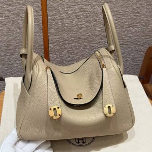 Hermes Lindy 26 CM Bag Handmade In Taurillon Clemence Leather Gold Hardware S2 Trench
