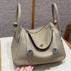 Hermes Lindy 26 CM Bag Handmade In Taurillon Clemence Leather Silver Hardware S2 Trench