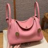 Hermes Lindy 26 CM Bag Handmade In Taurillon Clemence Leather Gold Hardware U5 Rose Lipstick