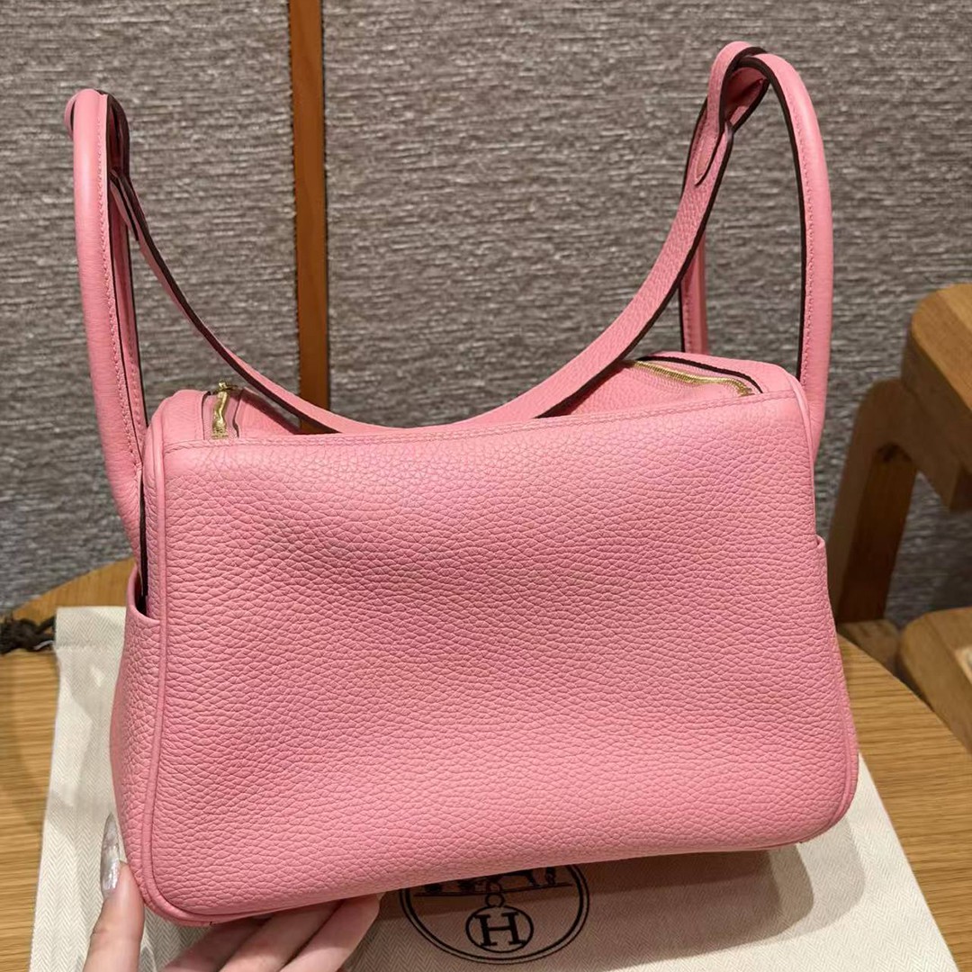 Hermes Lindy 26 CM Bag Handmade In Taurillon Clemence Leather Gold Hardware U5 Rose Lipstick - Image 2