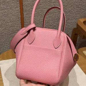 Hermes Lindy 26 CM Bag Handmade In Taurillon Clemence Leather Gold Hardware U5 Rose Lipstick - Image 21