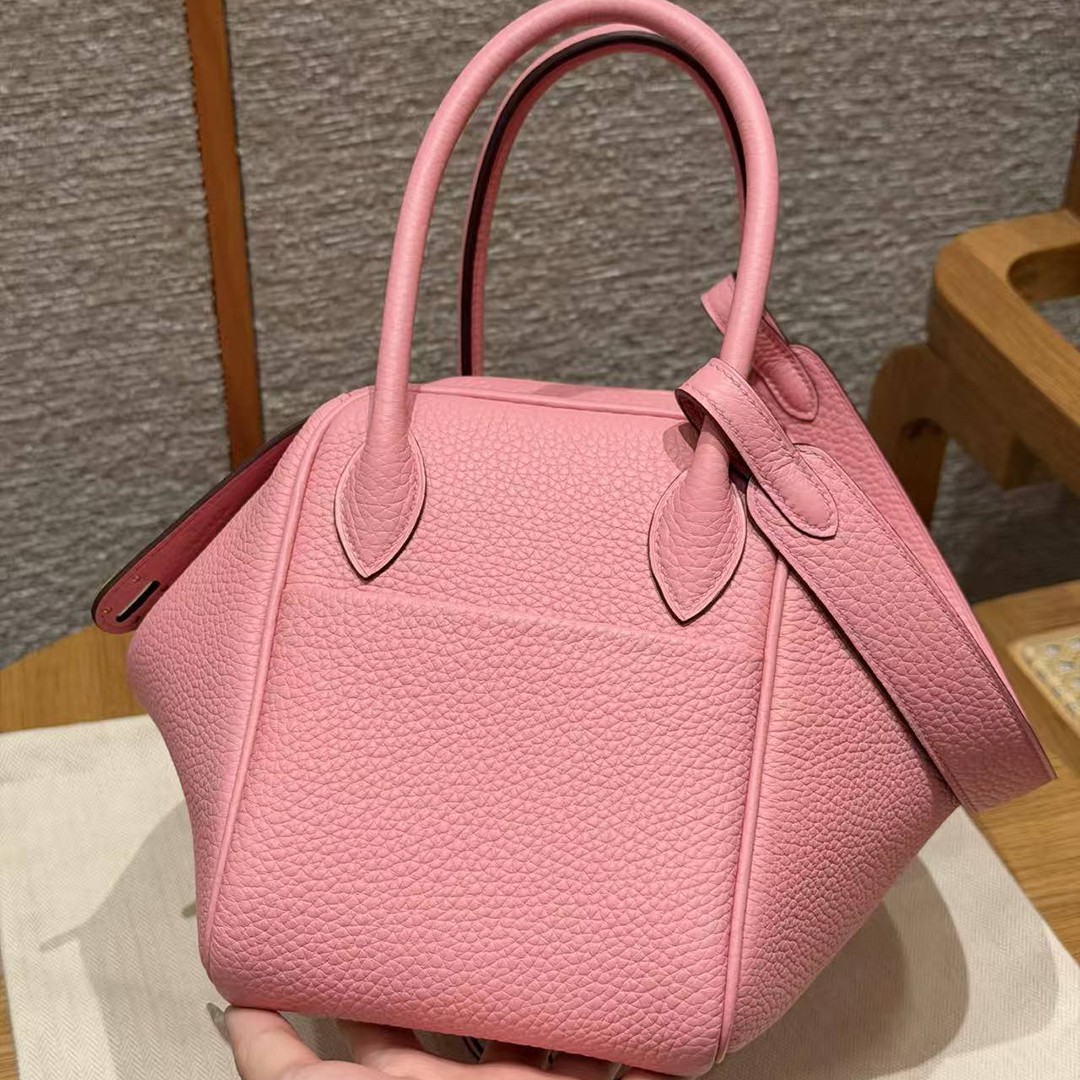 Hermes Lindy 26 CM Bag Handmade In Taurillon Clemence Leather Gold Hardware U5 Rose Lipstick - Image 20
