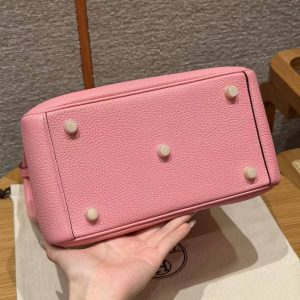 Hermes Lindy 26 CM Bag Handmade In Taurillon Clemence Leather Gold Hardware U5 Rose Lipstick - Image 19