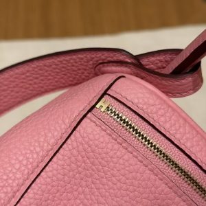 Hermes Lindy 26 CM Bag Handmade In Taurillon Clemence Leather Gold Hardware U5 Rose Lipstick - Image 12