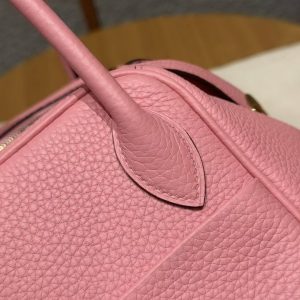 Hermes Lindy 26 CM Bag Handmade In Taurillon Clemence Leather Gold Hardware U5 Rose Lipstick - Image 9