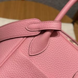 Hermes Lindy 26 CM Bag Handmade In Taurillon Clemence Leather Gold Hardware U5 Rose Lipstick - Image 8