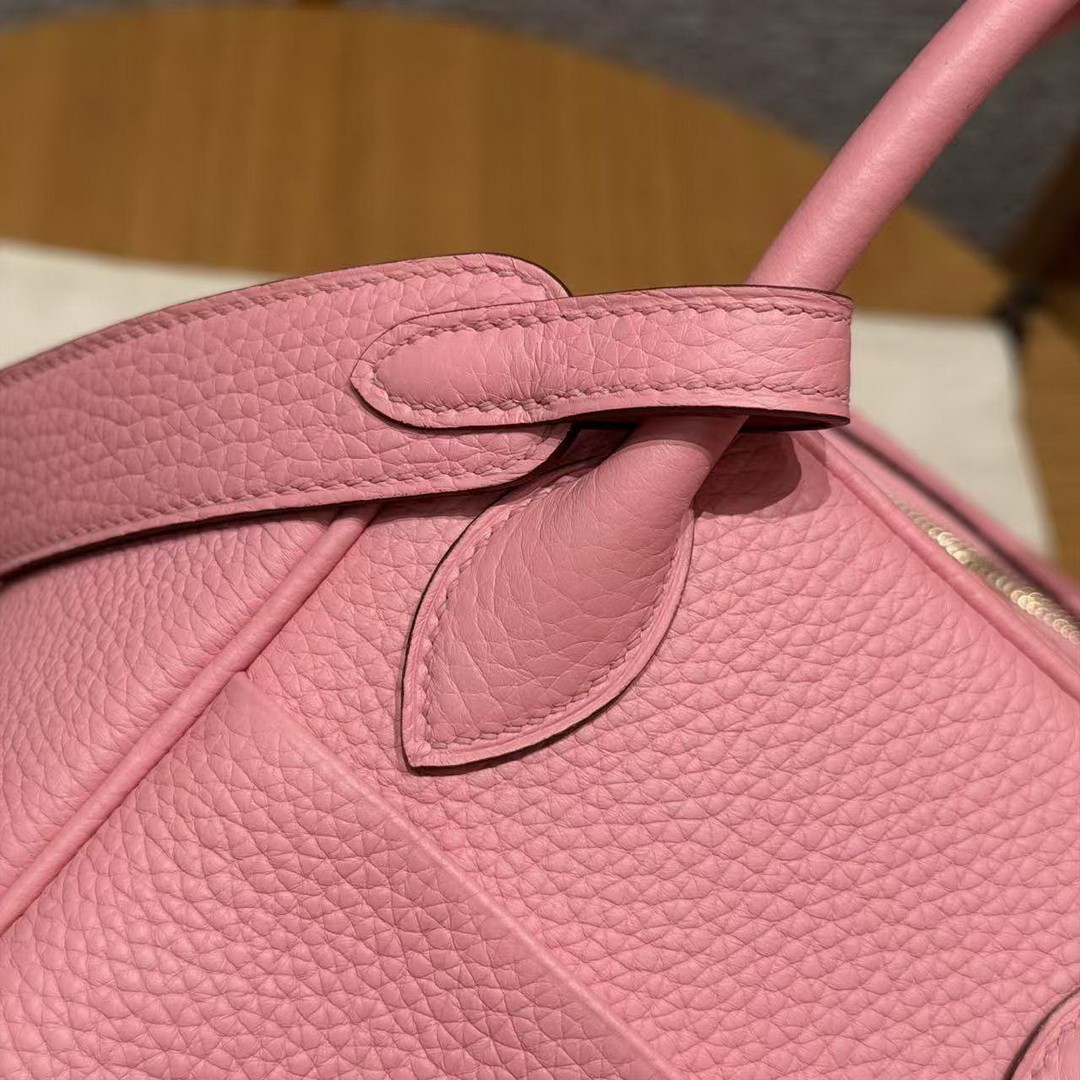 Hermes Lindy 26 CM Bag Handmade In Taurillon Clemence Leather Gold Hardware U5 Rose Lipstick - Image 8