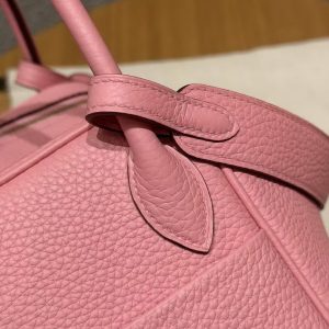 Hermes Lindy 26 CM Bag Handmade In Taurillon Clemence Leather Gold Hardware U5 Rose Lipstick - Image 6