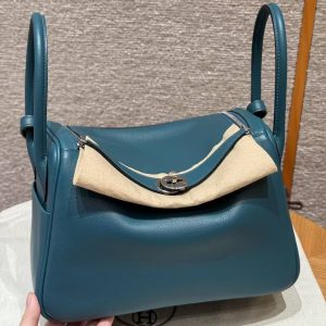 Hermes Lindy 26 CM Bag Handmade In Swift Leather Sliver Hardware W0 Vert Bosphore