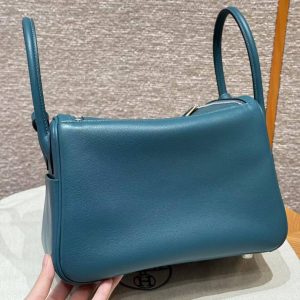 Hermes Lindy 26 CM Bag Handmade In Swift Leather Sliver Hardware W0 Vert Bosphore - Image 2