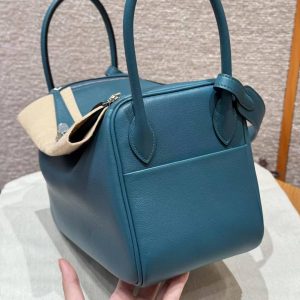 Hermes Lindy 26 CM Bag Handmade In Swift Leather Sliver Hardware W0 Vert Bosphore - Image 17