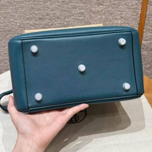 Hermes Lindy 26 CM Bag Handmade In Swift Leather Sliver Hardware W0 Vert Bosphore - Image 15