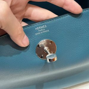 Hermes Lindy 26 CM Bag Handmade In Swift Leather Sliver Hardware W0 Vert Bosphore - Image 13