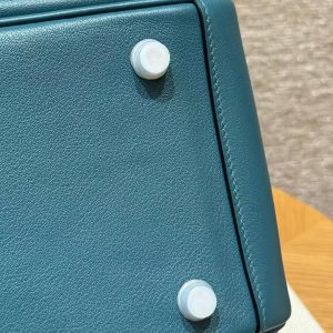 Hermes Lindy 26 CM Bag Handmade In Swift Leather Sliver Hardware W0 Vert Bosphore - Image 11