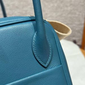 Hermes Lindy 26 CM Bag Handmade In Swift Leather Sliver Hardware W0 Vert Bosphore - Image 10