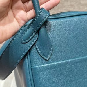 Hermes Lindy 26 CM Bag Handmade In Swift Leather Sliver Hardware W0 Vert Bosphore - Image 9