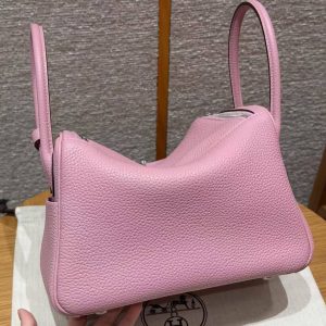 Hermes Lindy 26 CM Bag Handmade In Taurillon Clemence Leather Silver Hardware X9 Mauve - Image 2
