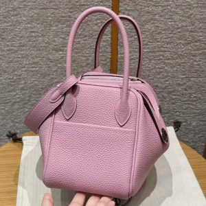 Hermes Lindy 26 CM Bag Handmade In Taurillon Clemence Leather Silver Hardware X9 Mauve - Image 21