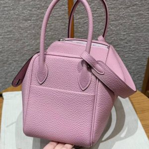 Hermes Lindy 26 CM Bag Handmade In Taurillon Clemence Leather Silver Hardware X9 Mauve - Image 20