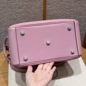 Hermes Lindy 26 CM Bag Handmade In Taurillon Clemence Leather Silver Hardware X9 Mauve - Image 19