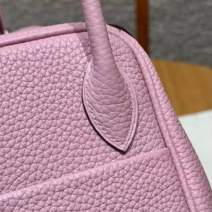 Hermes Lindy 26 CM Bag Handmade In Taurillon Clemence Leather Silver Hardware X9 Mauve - Image 8