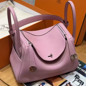 Hermes Lindy 26 CM Bag Handmade In Taurillon Clemence Leather Silver Hardware X9 Mauve - Image 3