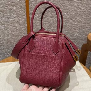 Hermes Lindy 26 CM Bag Handmade In Taurillon Clemence Leather Gold Hardware k1 Rouge Grenat - Image 21