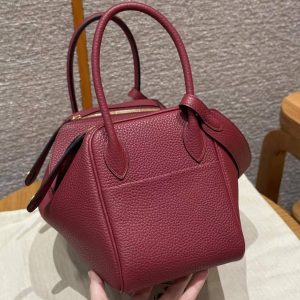 Hermes Lindy 26 CM Bag Handmade In Taurillon Clemence Leather Gold Hardware k1 Rouge Grenat - Image 20