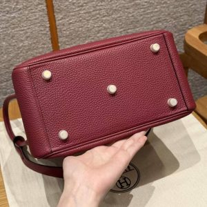 Hermes Lindy 26 CM Bag Handmade In Taurillon Clemence Leather Gold Hardware k1 Rouge Grenat - Image 19