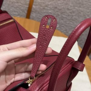 Hermes Lindy 26 CM Bag Handmade In Taurillon Clemence Leather Gold Hardware k1 Rouge Grenat - Image 15