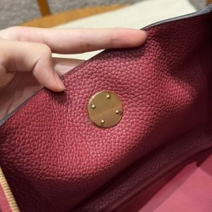 Hermes Lindy 26 CM Bag Handmade In Taurillon Clemence Leather Gold Hardware k1 Rouge Grenat - Image 11