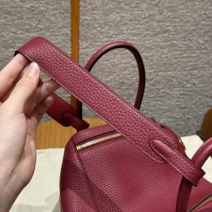 Hermes Lindy 26 CM Bag Handmade In Taurillon Clemence Leather Gold Hardware k1 Rouge Grenat - Image 8
