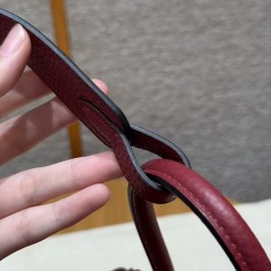 Hermes Lindy 26 CM Bag Handmade In Taurillon Clemence Leather Gold Hardware k1 Rouge Grenat - Image 7