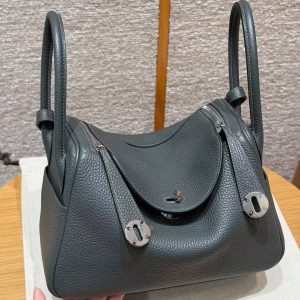 Hermes Lindy 26 CM Bag Handmade In Taurillon Clemence Leather Silver Hardware q0 Vert Mangrove