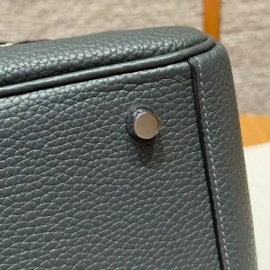Hermes Lindy 26 CM Bag Handmade In Taurillon Clemence Leather Silver Hardware q0 Vert Mangrove - Image 4