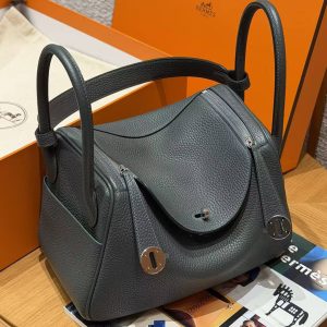 Hermes Lindy 26 CM Bag Handmade In Taurillon Clemence Leather Silver Hardware q0 Vert Mangrove - Image 3