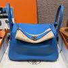 Hermes Lindy 30 CM Bag Handmade In Swift Leather Silver Hardware 0F Blue Frida