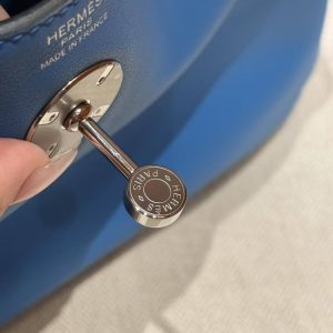Hermes Lindy 30 CM Bag Handmade In Swift Leather Silver Hardware 0F Blue Frida - Image 11