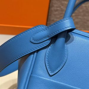 Hermes Lindy 30 CM Bag Handmade In Swift Leather Silver Hardware 0F Blue Frida - Image 8
