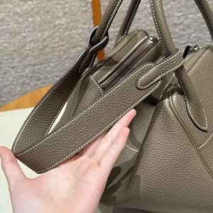 Hermes Lindy 30 CM Bag Handmade In Clemence Calfskin Leather Silver Hardware 18 Etoupe - Image 6