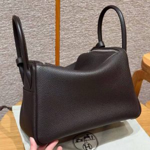 Hermes Lindy 30 CM Bag Handmade In Taurillon Clemence Leather Silver Hardware 3S Macassar - Image 2