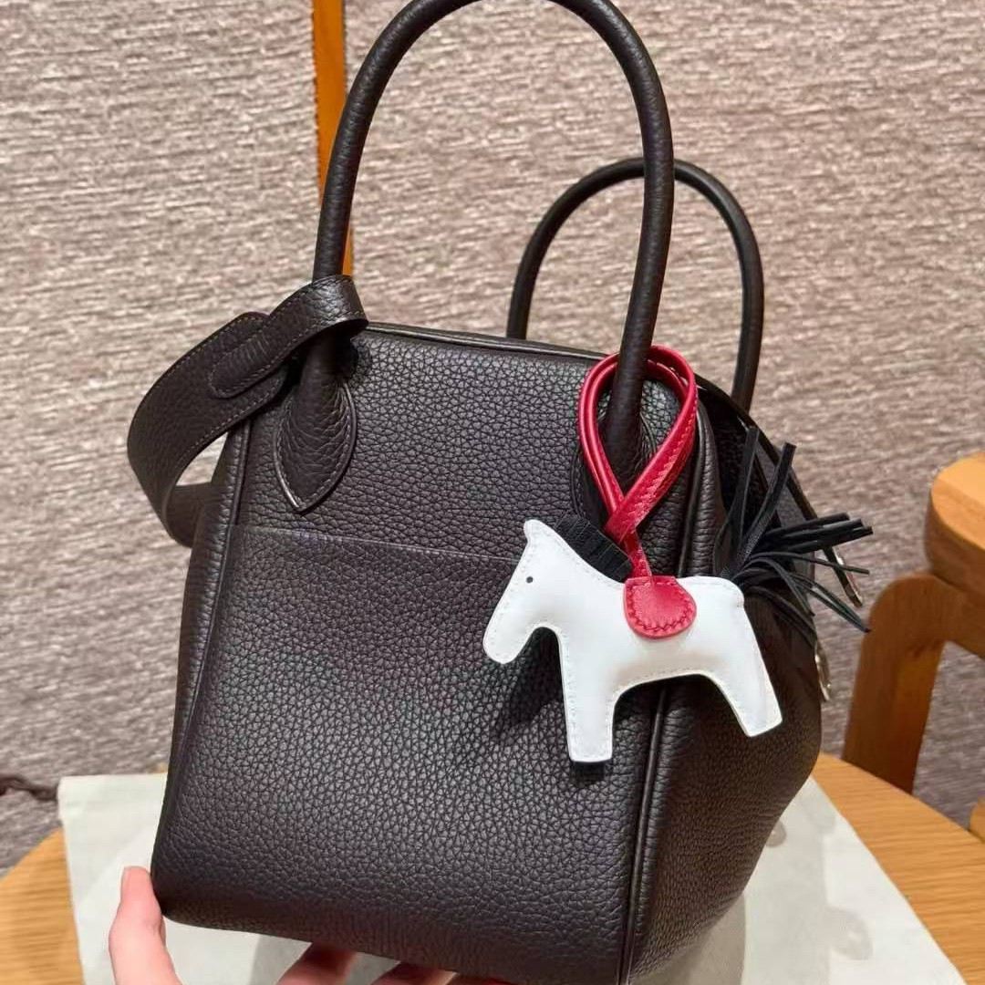 Hermes Lindy 30 CM Bag Handmade In Taurillon Clemence Leather Silver Hardware 3S Macassar - Image 17