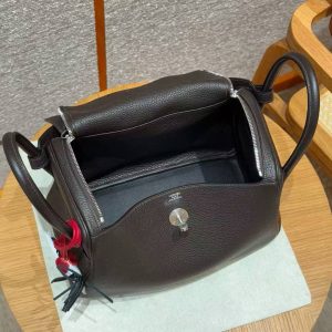 Hermes Lindy 30 CM Bag Handmade In Taurillon Clemence Leather Silver Hardware 3S Macassar - Image 16