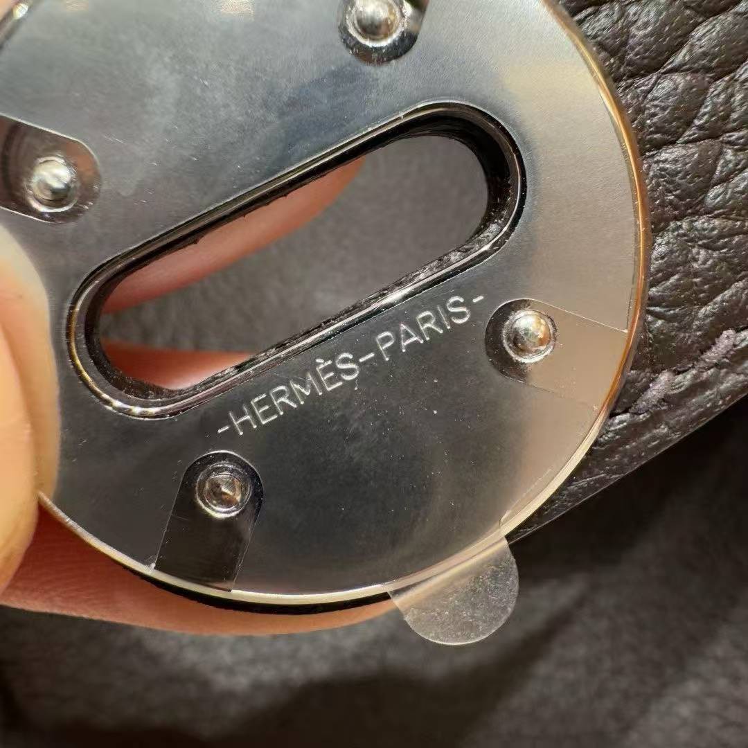 Hermes Lindy 30 CM Bag Handmade In Taurillon Clemence Leather Silver Hardware 3S Macassar - Image 13