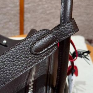 Hermes Lindy 30 CM Bag Handmade In Taurillon Clemence Leather Silver Hardware 3S Macassar - Image 9