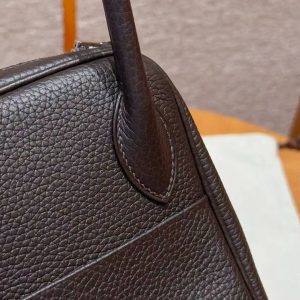 Hermes Lindy 30 CM Bag Handmade In Taurillon Clemence Leather Silver Hardware 3S Macassar - Image 8