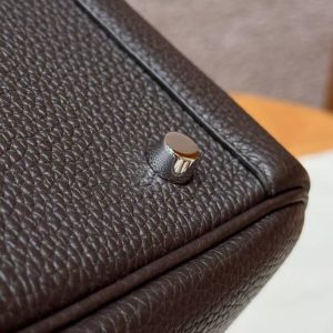 Hermes Lindy 30 CM Bag Handmade In Taurillon Clemence Leather Silver Hardware 3S Macassar - Image 7