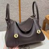 Hermes Lindy 30 CM Bag Handmade In Taurillon Clemence Leather Gold Hardware 47 Chocolate