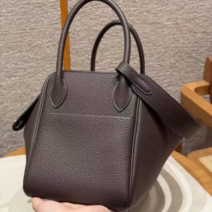 Hermes Lindy 30 CM Bag Handmade In Taurillon Clemence Leather Gold Hardware 47 Chocolate - Image 18